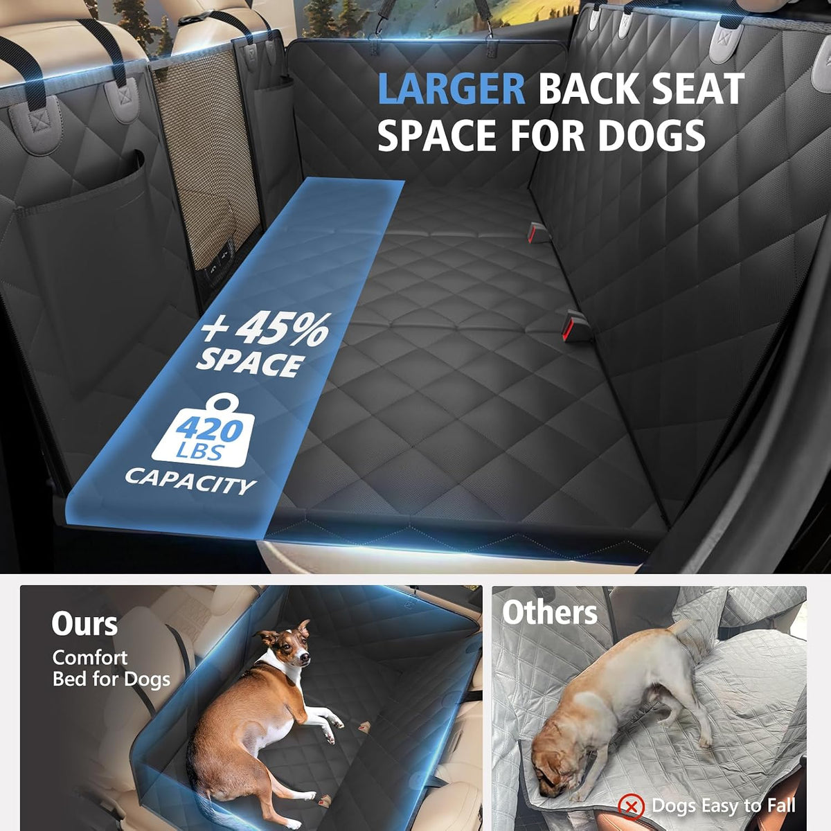Btefd Back Seat Extender for Dogs, Hard Bottom Dog Hammock for Car & SUV