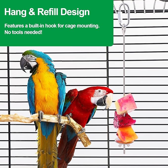 2 Pcs Bird Cage Food Holder Stainless Steel Parrot Fruit & Vegetable Skewer - Image 4