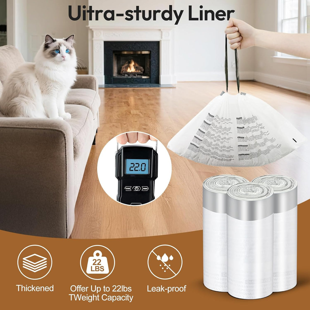45 Count Litter Box Liners for Happypaw GEN 5 Plus Waste Bags, Leak Proof Replacement Jumbo Cat Litter Box Liners, Extra Thick Cat Litter Bags, Durable Waterproof