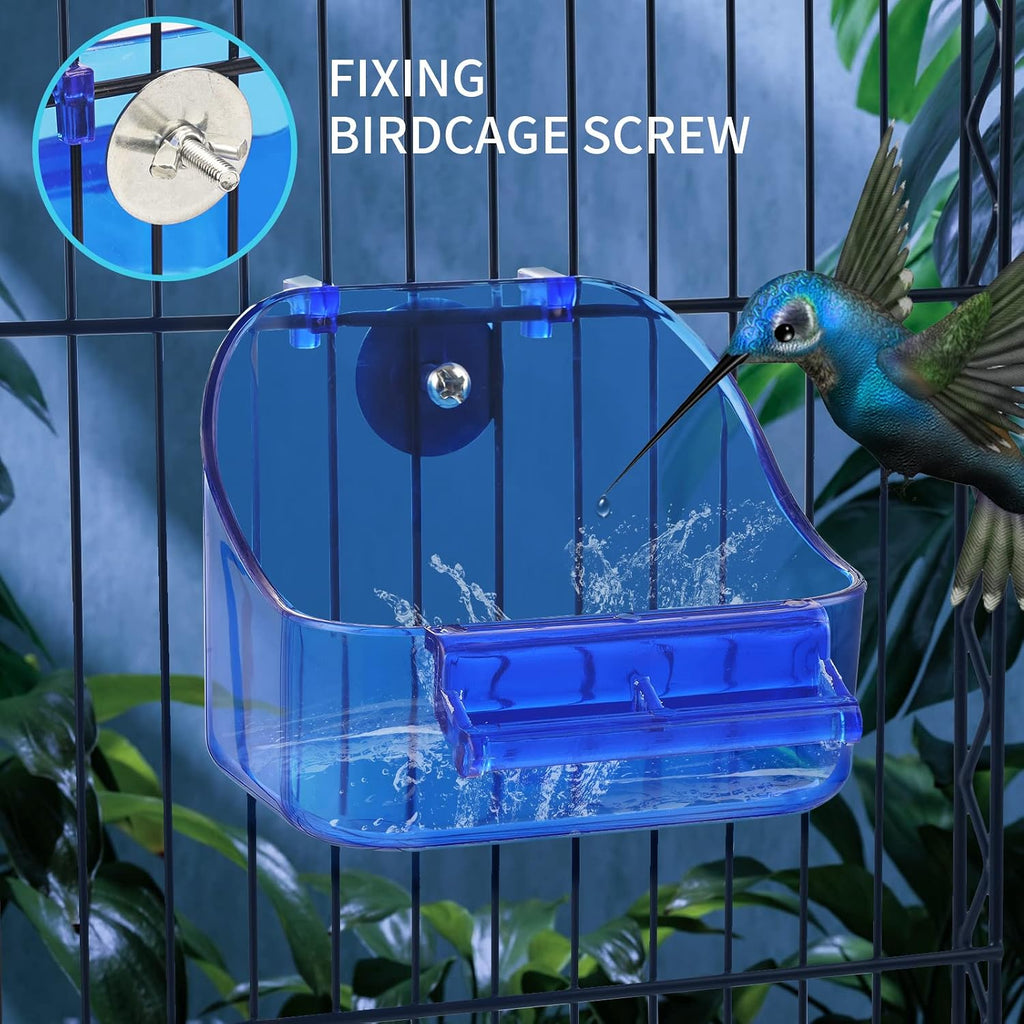 Acrylic Hanging Bird Bath for Small Birds - Bird Cage Accessory Bathing Tub for Parakeet Canary Budgerigar Lovebirds, with Fixing Screws, 5 x 3.6 x 4 Inches, Blue, 1PCS