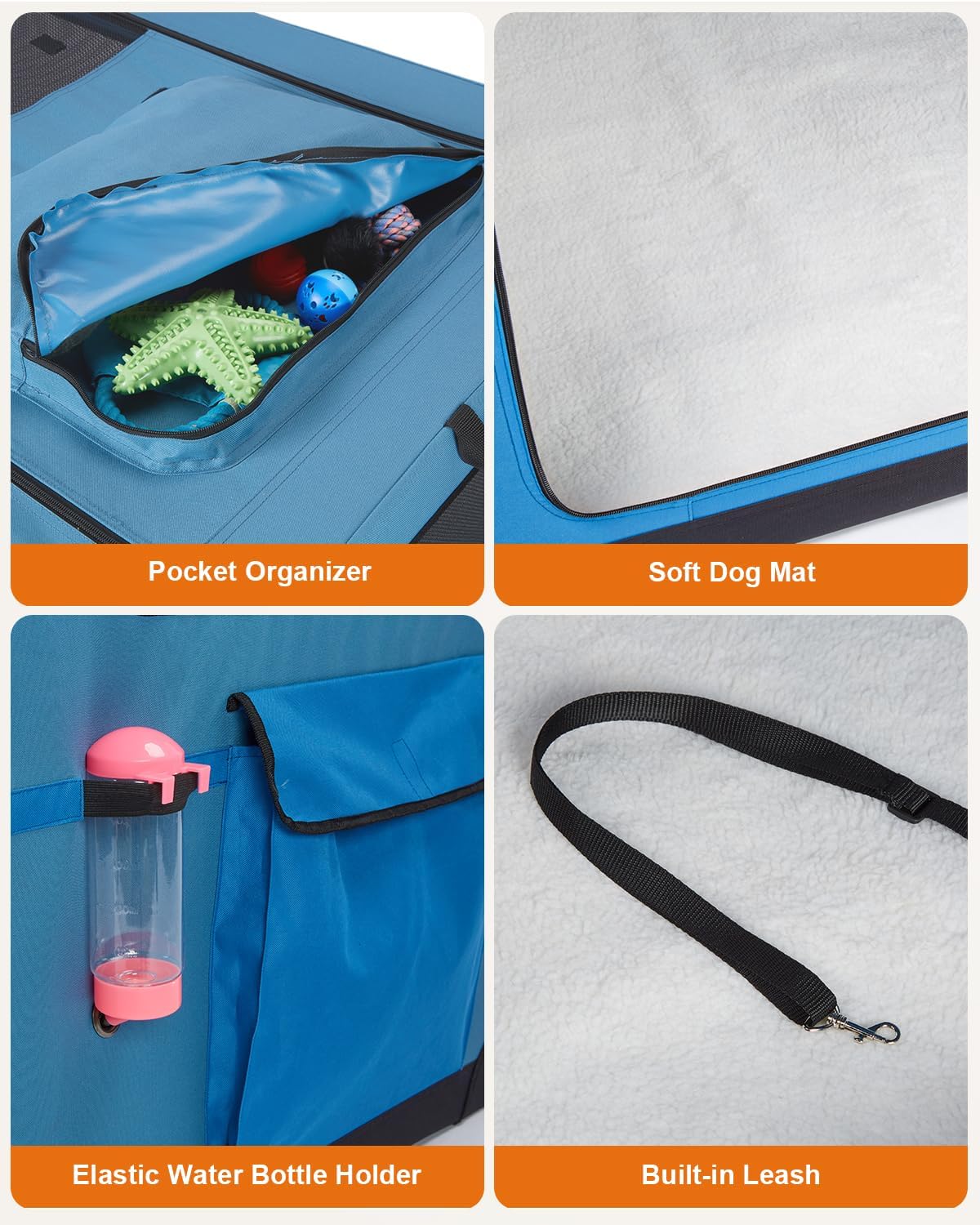 Ownpets Collapsible Travel Dog Crate for Large Dogs, 48x31x31 inches, Blue