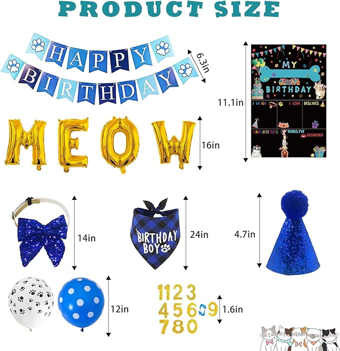 Cat Kitten Birthday Bandanas Cat Birthdays Party Supplies Party Hat Boy - Image 3