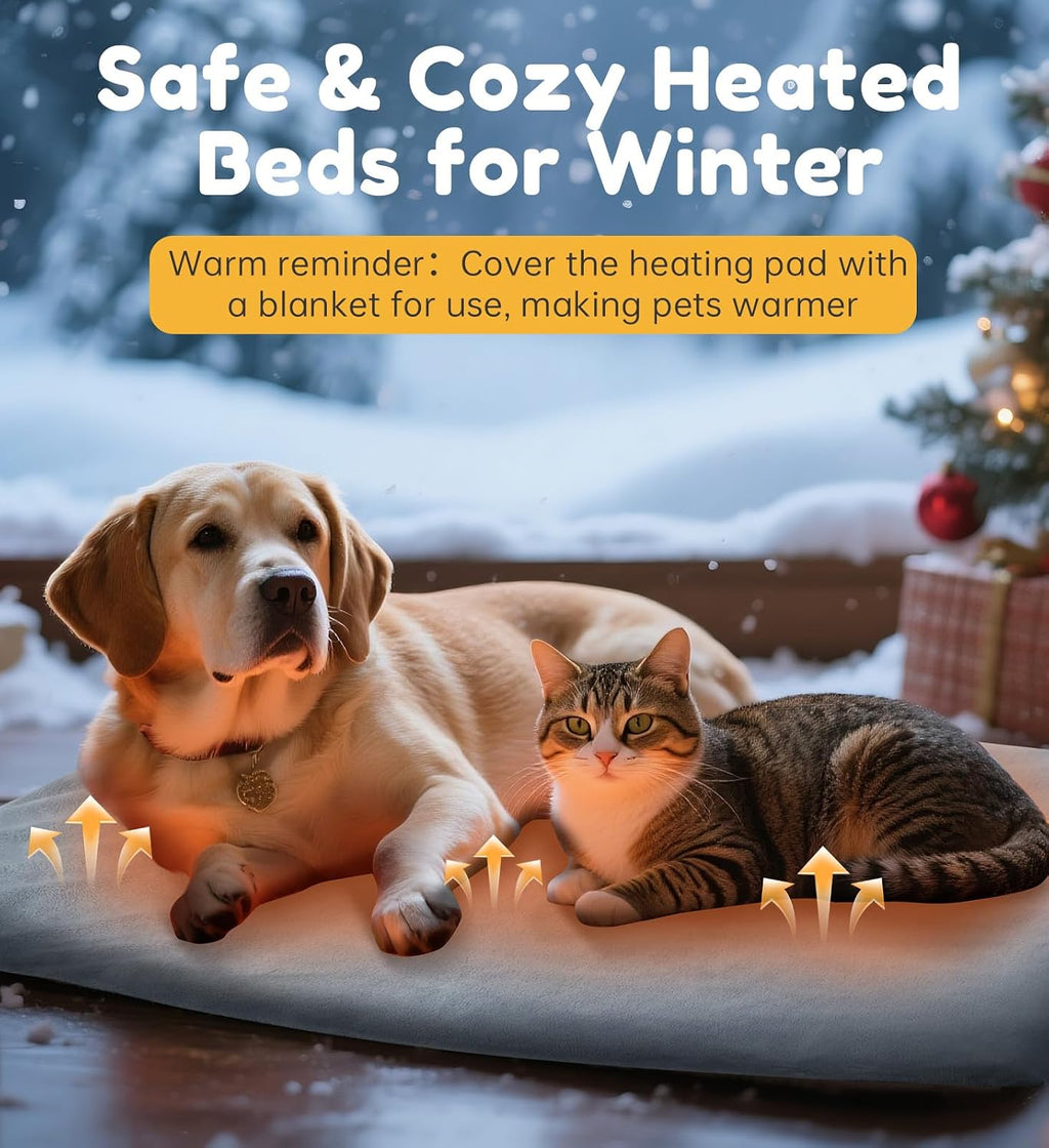 HOPET Dog Cat Heating Pad with Adjustable Temperature Timer, Waterproof Heated Dog Cat Bed with Chew Resistant Cord, Indoor/Outdoor Electric Heating Pad for Dog House,Rescue Cats,Grey,27x15 in