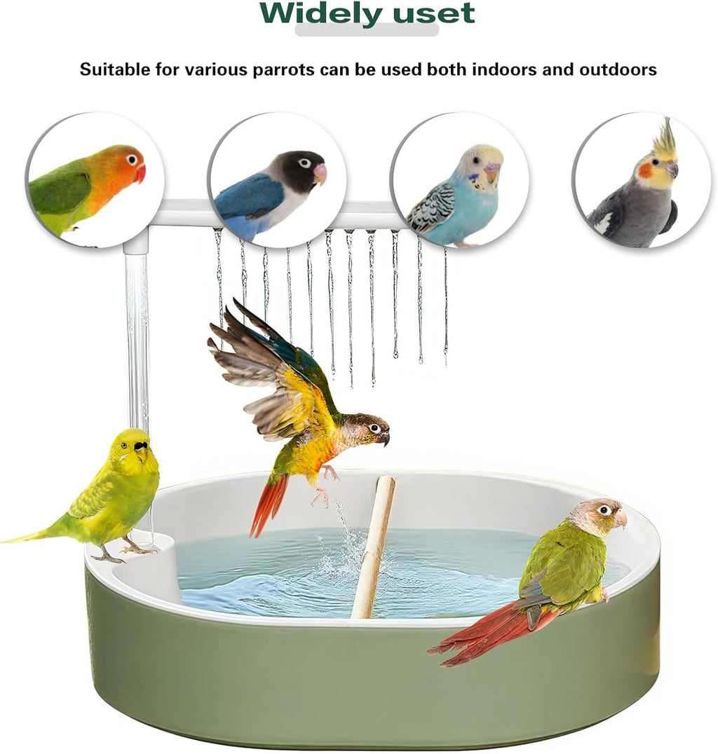 Parrot Bathtub, Automatic Bird Bath with Pump, Bird Bath Shower, Automatic Circulating Water Bathtub for Lovebird, Cockatiel, Finches, Cockatoo, Conure, Green