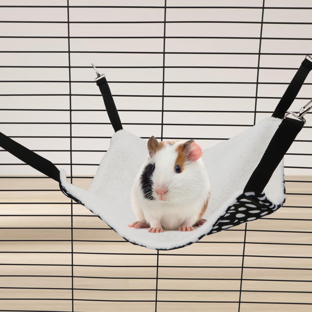 Wontee 2 Pack Small Animal Hammock Soft Fleece Sleeping Bed for Mice Rat Chinchilla Guinea Pig Ferret Kitten Cat Rabbit (M: 13.76x13.76inch, Black White Dot)