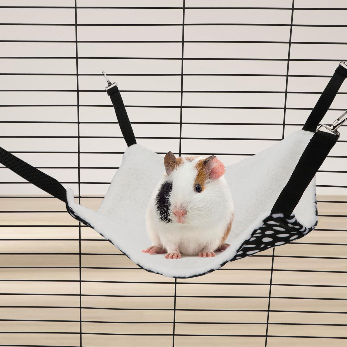Wontee 2 Pack Small Animal Hammock Soft Fleece Sleeping Bed for Mice Rat Chinchilla Guinea Pig Ferret Kitten Cat Rabbit (M: 13.76x13.76inch, Black White Dot)