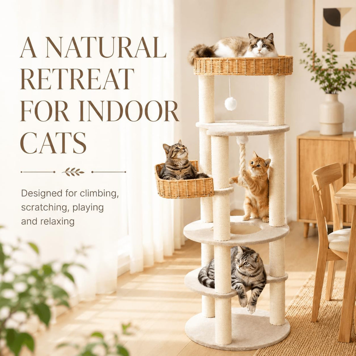 Multi-Level Cat Tree for Large Indoor Cats, 57in Tall Cat Tower