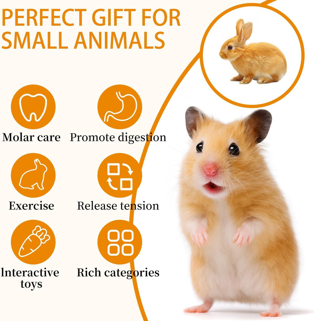 Hamster Cage Accessories, Silent Hamster Wheel, 16 Chew Toys Set, Maze Wood House and Water Bottle Set for Rat Mice Small Animals Habitat，Chewable Strings, Bell Drum, Seesaws, and Bridges (Foundation)