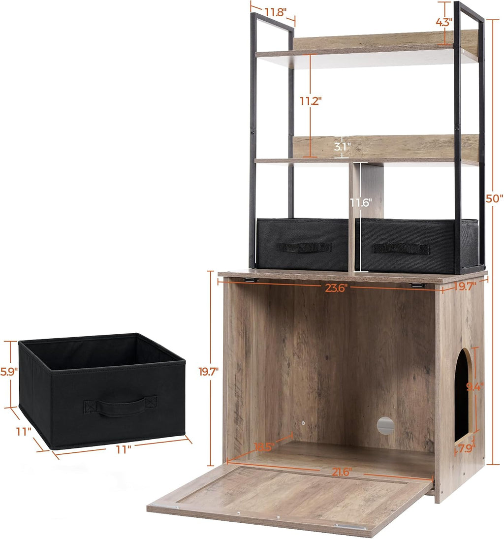 Cat Litter Box Enclosure, 2 Storage Shelves and 2 Drawers, 50" H