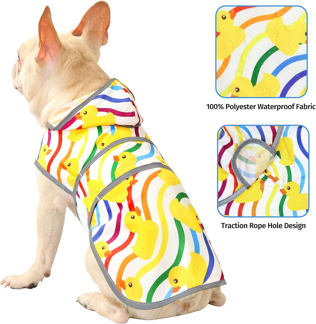 Dog Raincoat for Medium Dogs Waterproof Jacket Hooded Rain Coats with Reflective Strips Leash Hole & Poncho Adjustable Fit (Rainbow,M)