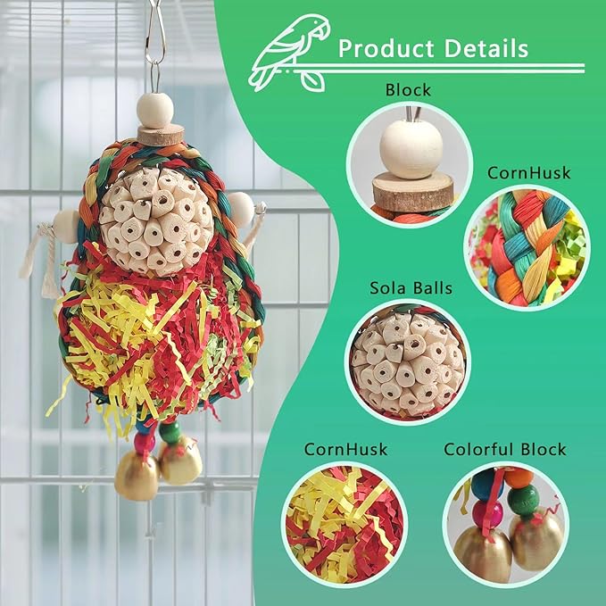 Parakeet Toys, Natural Sola Balls and Shredding Hanging Chewing Toy, Bird Toys - Image 7