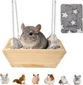 Large Wooden Hanging Bed with Plush Mat, Hammock for Chinchilla Rat Guinea