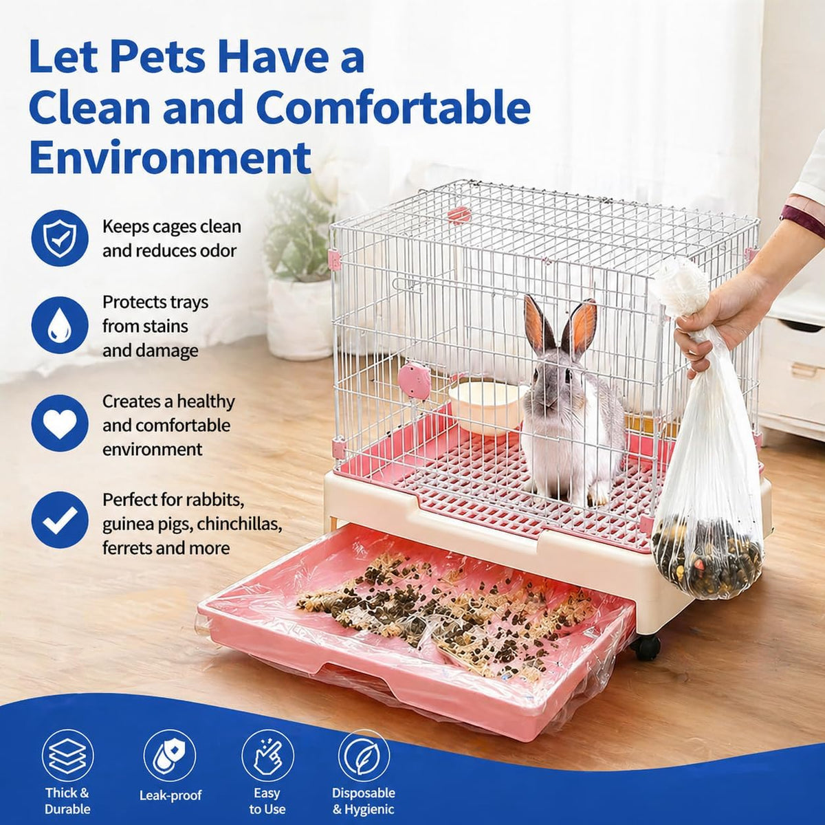 Disposable Small Animal Cage Liners, Plastic Liners Can Cover 37x19, 34x22 30x20 Inches, Suitable For Rabbits, Birds, Guinea Pigs, Chinchillas (30)