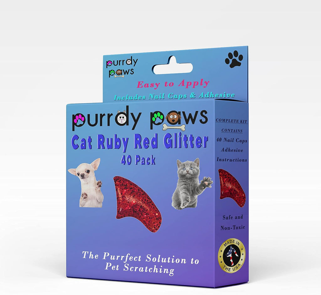 40 Pack Soft Nail Caps for Cat Claws Ruby RED Glitter Small