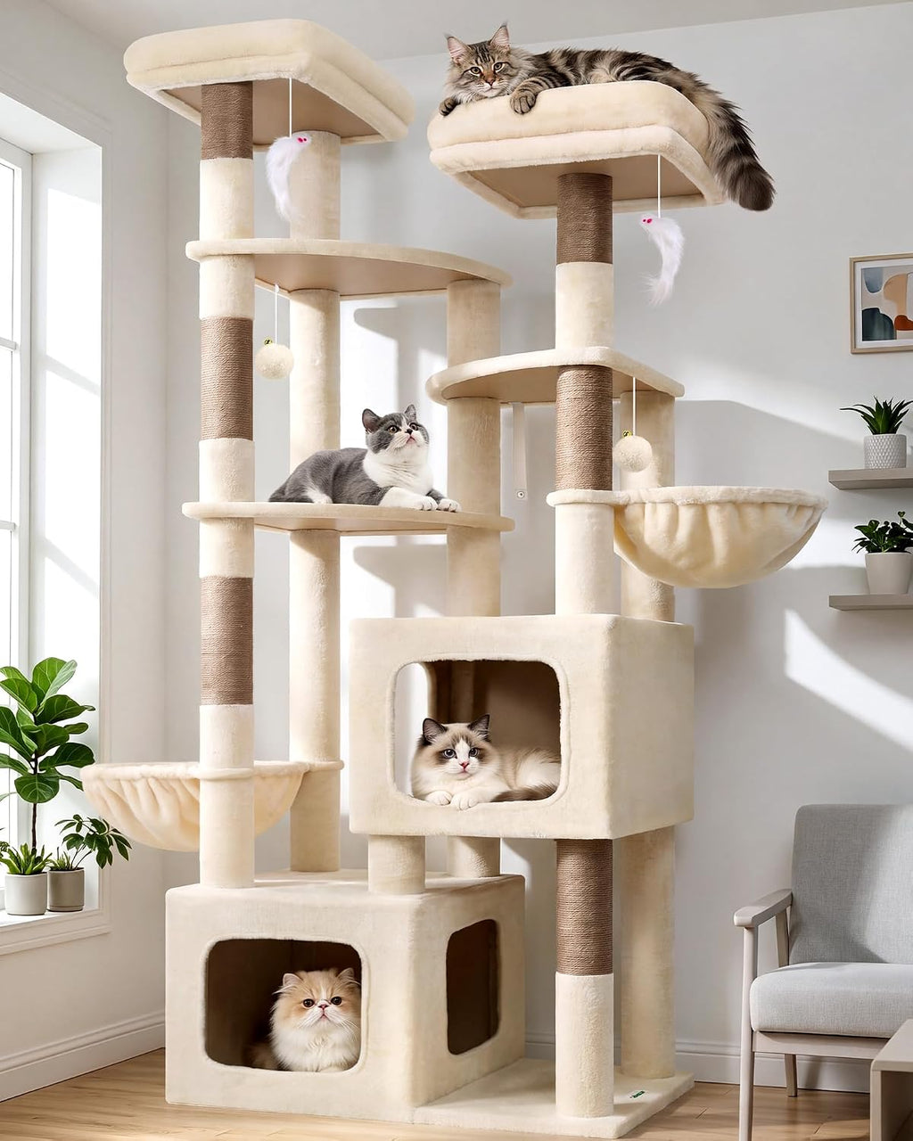 Globlazer S74E Pro Heavy Duty Maine Coon Cat Tree for Large Cats,Light Grey