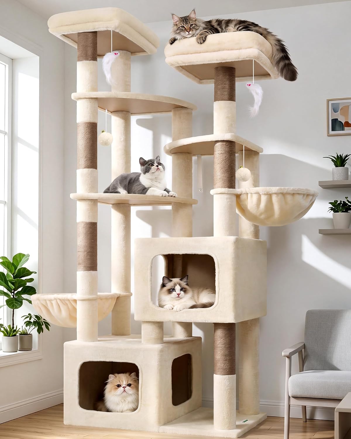 Globlazer S74E Pro Heavy Duty Maine Coon Cat Tree for Large Cats,Light Grey