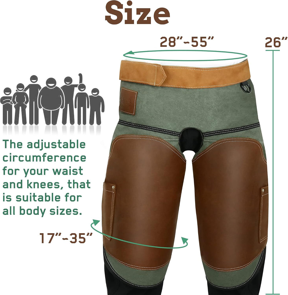 Antidious Professional Farrier Chaps Leather Farrier Apron with Adjustable Belt and Knees Straps Hoof Trimming, 2 Pockets and Extra Hook for Storage, Suitable for 28’’~55’’ Waistline
