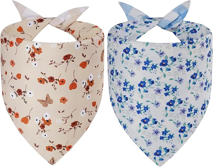 Spring Dog Bandanas XLarge 2PCS, 4 Pattern Summer Floral Scarf by Unknown