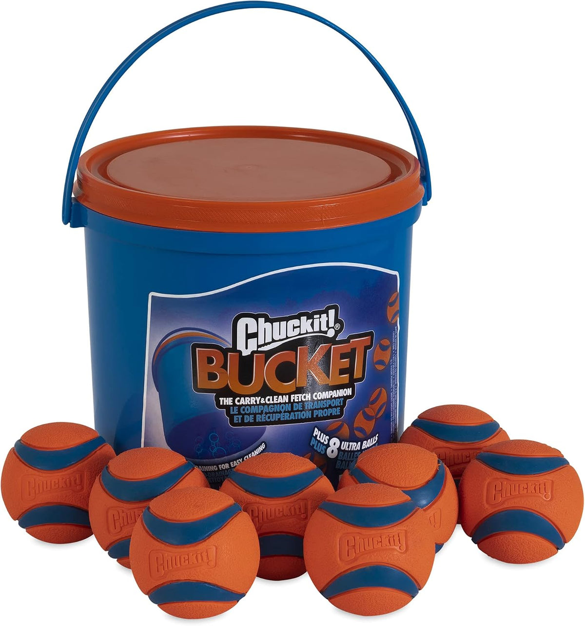 Chuckit! Ultra Rubber Dog Balls with Cleaning Bucket, Medium 2.5-in, 8-Pack