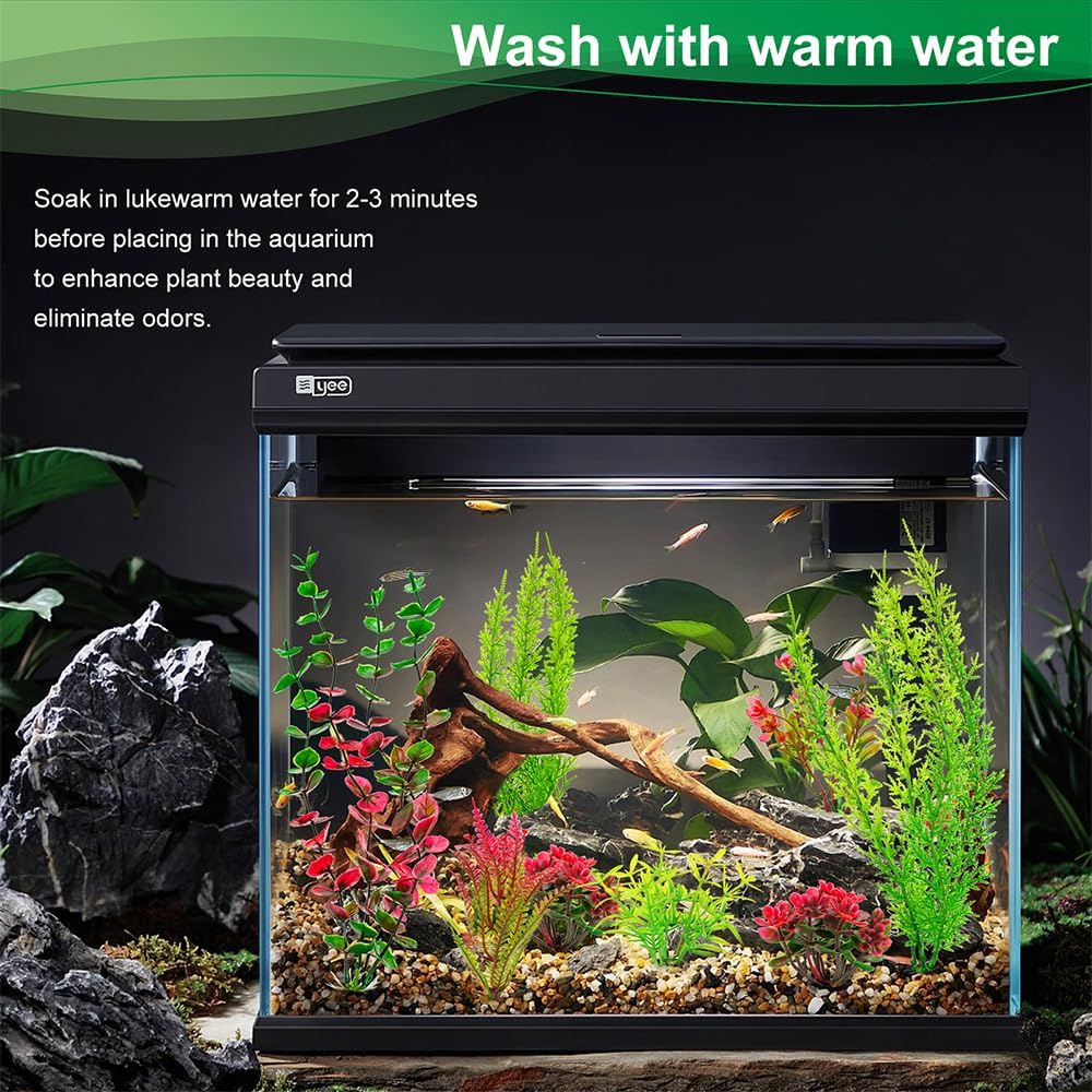 18Pcs Plastic Aquarium Plants, Weighted Base, Red Green Fish Tank Decor