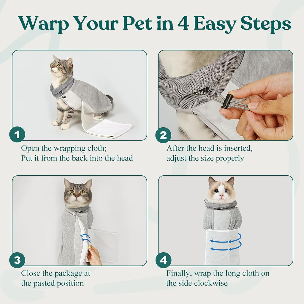 Supet Cat Grooming Wrap for Cutting Nails, Self-Adhesive Calm Cat Swaddle