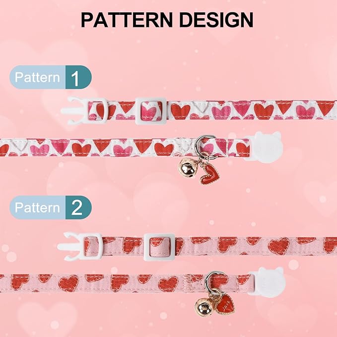Lionet Paws 2pcs Pack Valentine's Day Cotton Cat Collar, Breakaway Buckle - Image 4