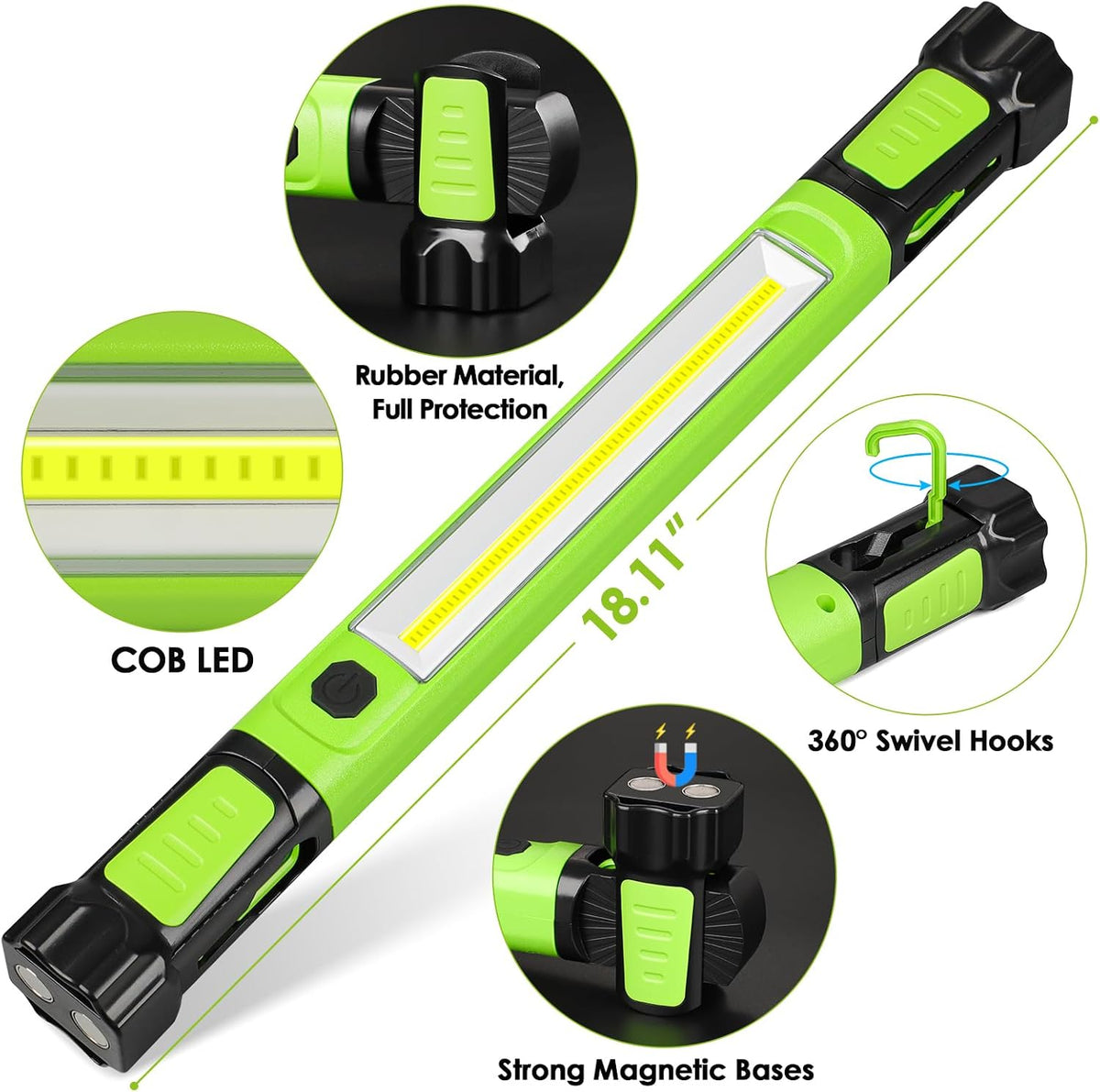 Work Light, 2500LM Bright Mechanic Under Hood Work Light Bar, Green, 1 Pc