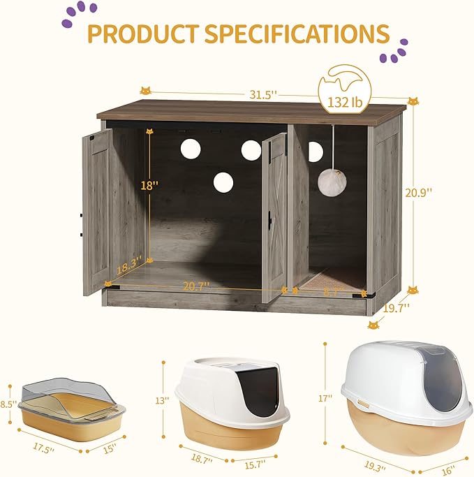 Cat Litter Box Enclosure, Hidden Litter Box Cabinet Furniture - Image 7