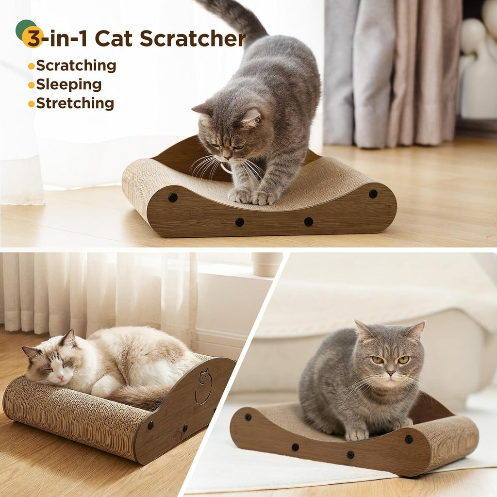 Gimars 17" Cat Scratcher Bed, Sofa Cardboard Cat Scratcher & Curved Lounge Chair, Cat Scratching Pad with Wooden Frame, Furniture Protector, Cat Scratchers for Indoor Cats