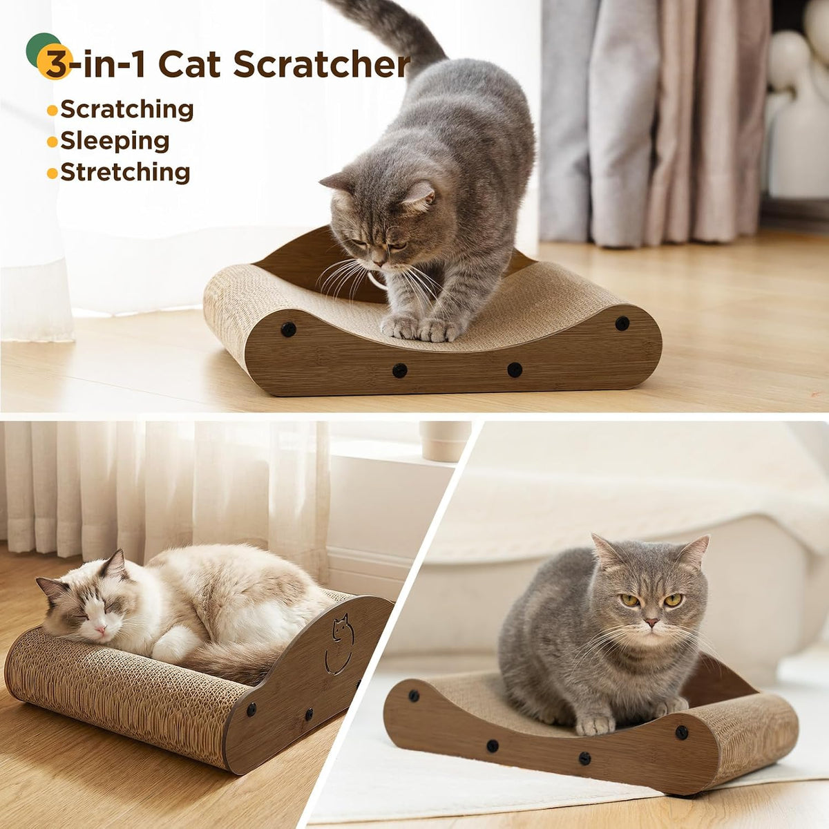 Gimars 17" Cat Scratcher Bed, Sofa Cardboard Cat Scratcher & Curved Lounge Chair, Cat Scratching Pad with Wooden Frame, Furniture Protector, Cat Scratchers for Indoor Cats