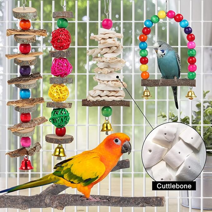 Bird Perch Bird Toys Parakeet Toys, Bird Cage Accessories Wooden Chew Toys - Image 4