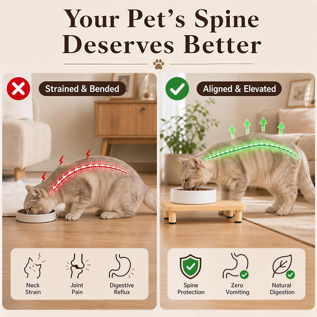 Elevated Cat Food Stand, Ergonomic Neck & Spine Care Cat Food Table Station