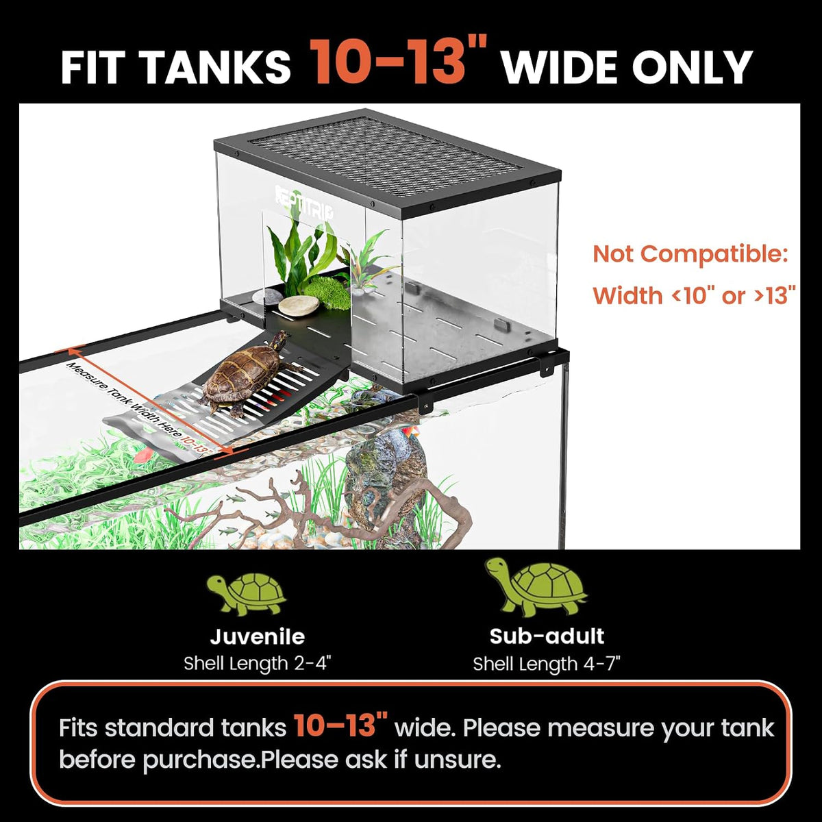 Stainless Steel Turtle Basking Platform, for 10‑13 Inch Wide Aquariums, L