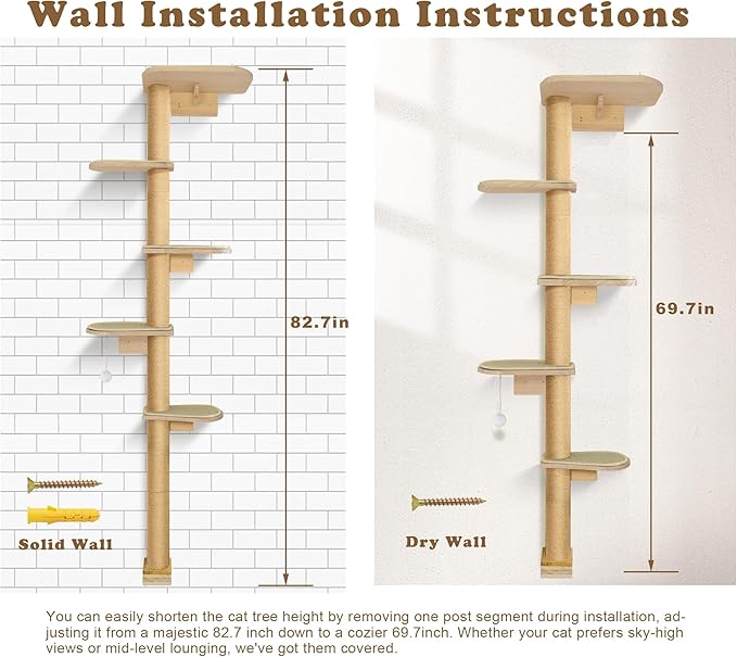 Wild Simulation Cat Tree for Kittens, 5-Level Floor to Ceiling Cat Wall Shelves - Image 6