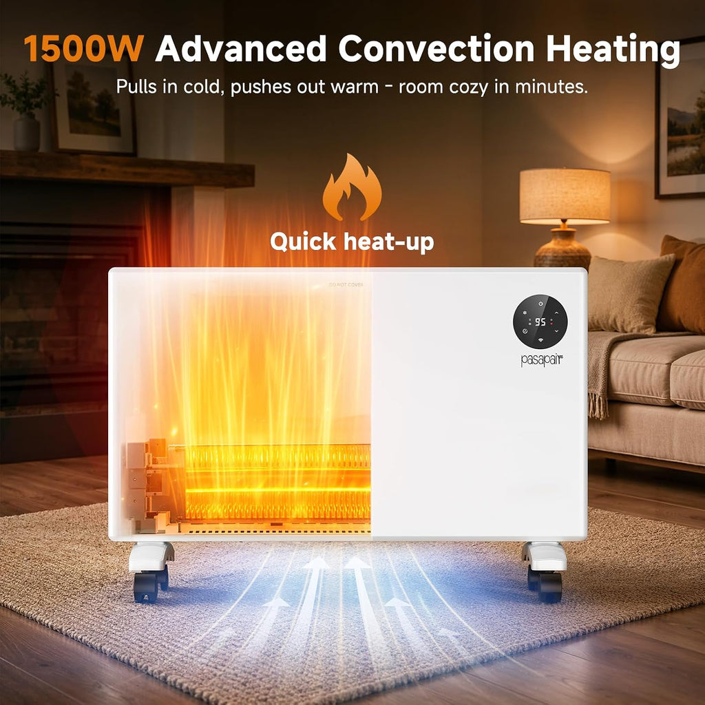 Pasapair 1500W Smart Quiet Convection Panel Heater, WiFi & Alexa, 24H Timer