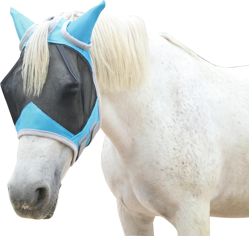 Horse Fly Mask with Ears, Breathable Fine Mesh Pale Blue Full
