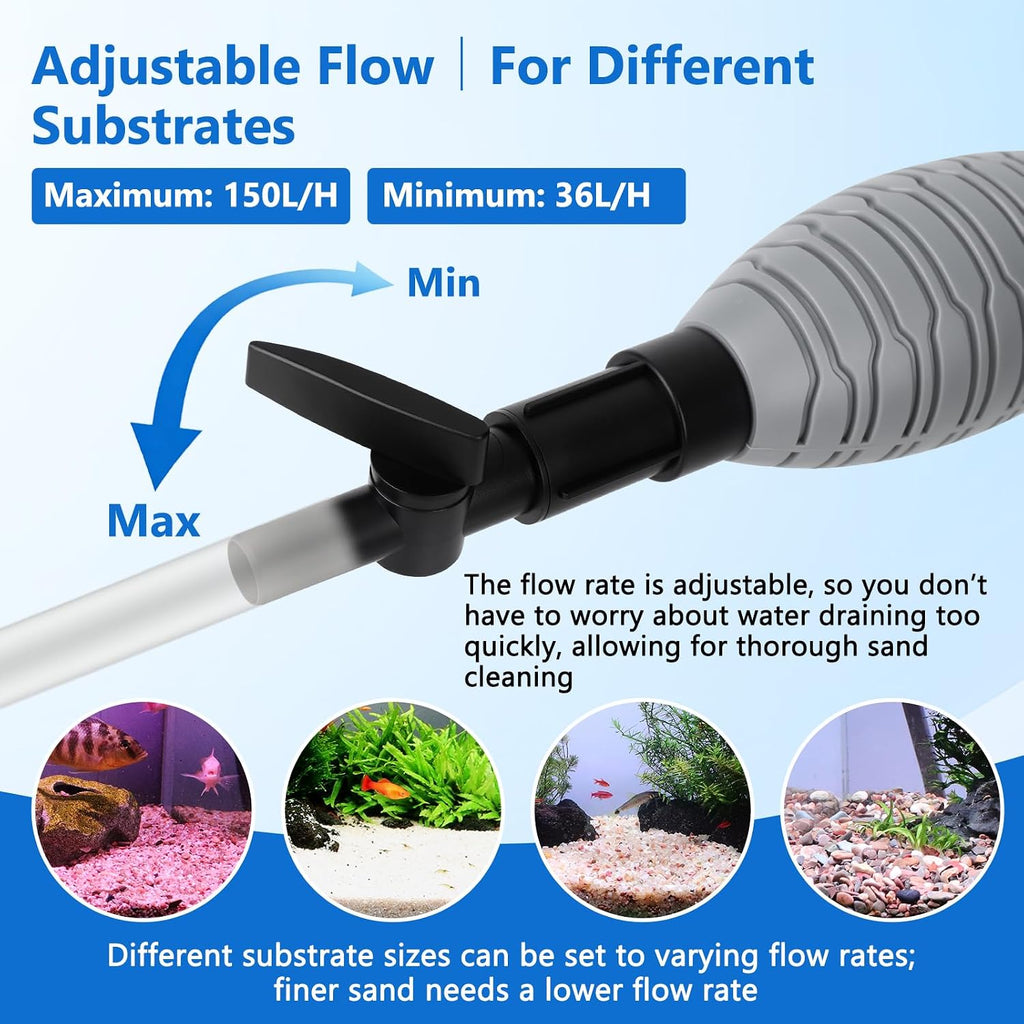 AQQA Gravel Vacuum for Aquarium Siphon - Adjustable Flow Fish Tank Cleaner