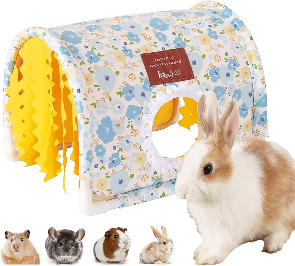 Guinea Pig Hideout Tunnel - Stable Washable Small Animal Tunnel Hide with Curtains,Guinea Pig Accessories for Hamster/Chinchilla/Dwarf Rabbit/Ferret (Pink, Large)