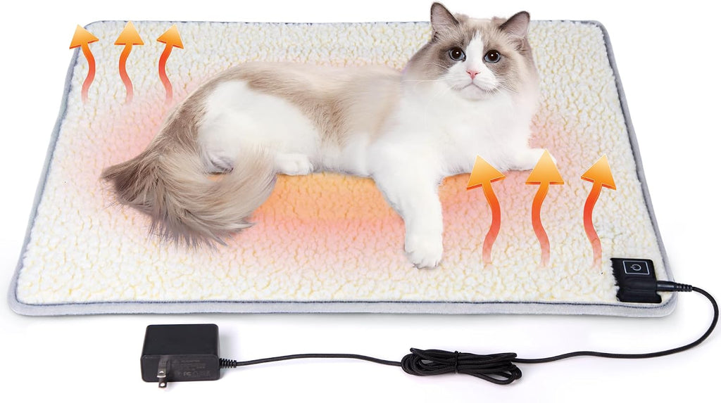 Cat Heating pad Indoor,Temperature Adjustable Kitten Heating pad Newborn with 12VDC Safe Voltage and Machine Washable.（L：23 * 19.6IN）