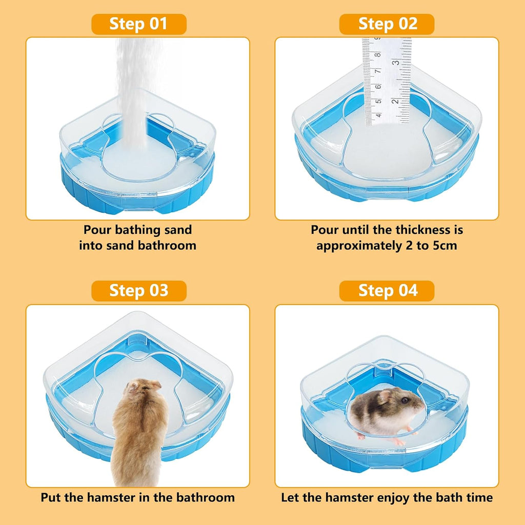Hamster Sand Bath Kit, 2LB Bathing Sand for Gerbils with Plastic Sandbox Chinchilla Cleaning Powder Dust Free Small Animals Showering Sand for Rodent Mice Rat Mouse