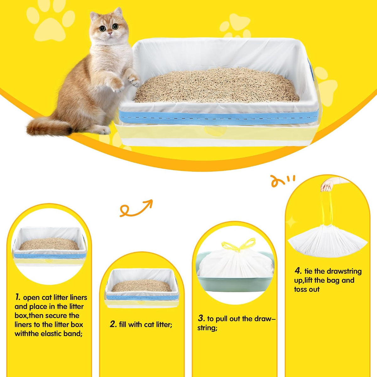 Jumbo Cat Litter Box Liners 37" x 18",30 Count Jumbo Extra Thick With 3 Mil Cat Waste Litter Bags Extra Heavy Duty Large Drawstring Kitty Litter Pan Bags For Pet Supplies