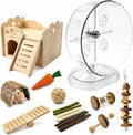 Hamster Cage Accessories Set with Silent Exercise Running Wheels and Natural Chew Toys, Wooden Hamster Toys and Habitat Decor for Syrian Hamsters, Gerbils, and Mice