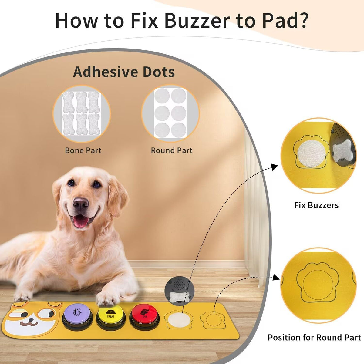 RIBOSY Dog Buttons for Communication, 5 Pcs Dog Speech Training Buzzers with Non-Slip Rubber Pad and 50 Stickers, 30 Seconds Voice Recording Button for Pet to Voice What They Want (Battery Included)