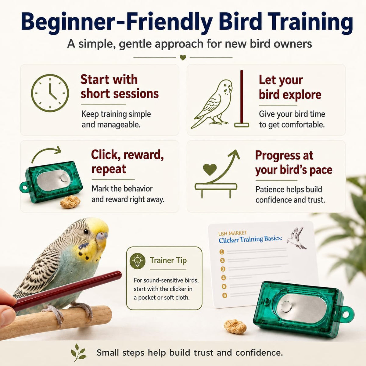 LBH MARKET Bird Clicker Training Kit Box Clicker & Target Stick, Red