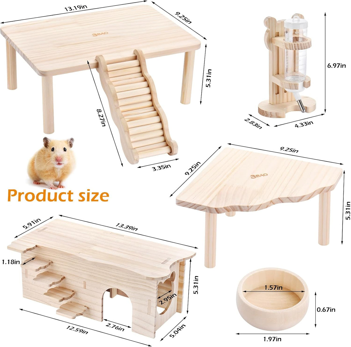 Hamster Play Wooden Platform 6-piece， Hamster cage Accessories Set