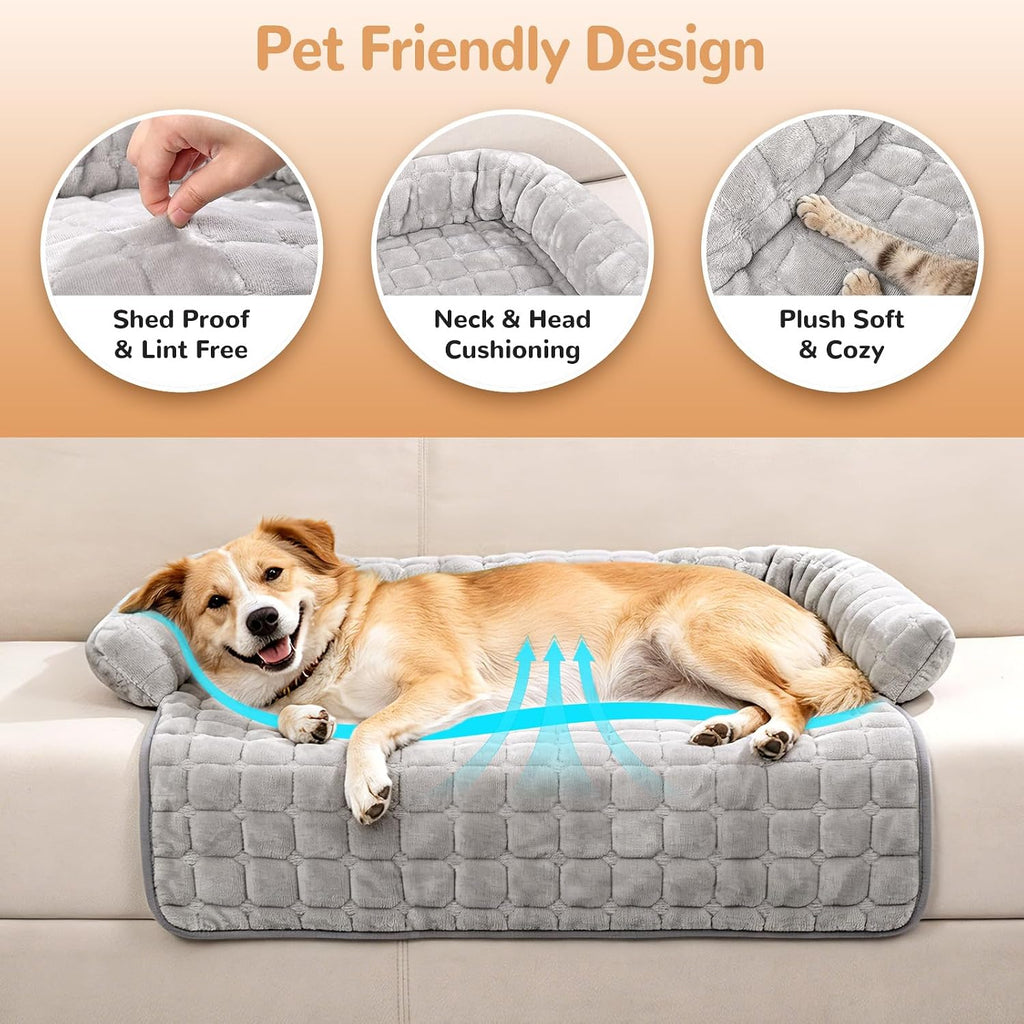 YooxArmor Plush Dog Couch Bed, Washable Removable Pet Sofa Mat with Raised Edge & Non-Slip Bottom, Furniture Protector Bed for Small Medium Dogs Cats