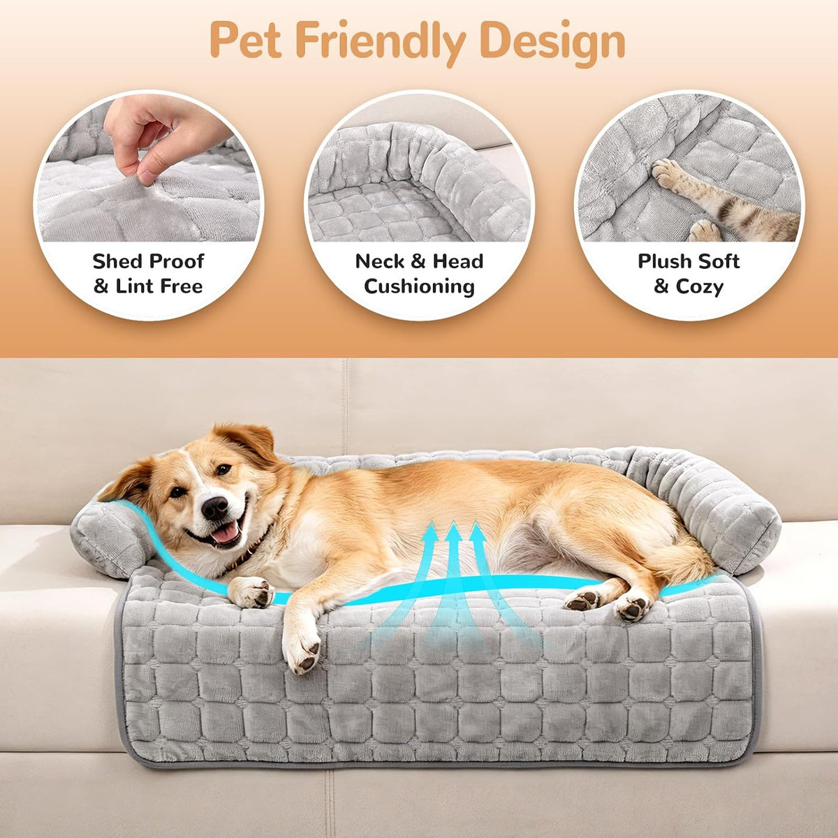 YooxArmor Plush Dog Couch Bed, Washable Removable Pet Sofa Mat with Raised Edge & Non-Slip Bottom, Furniture Protector Bed for Small Medium Dogs Cats