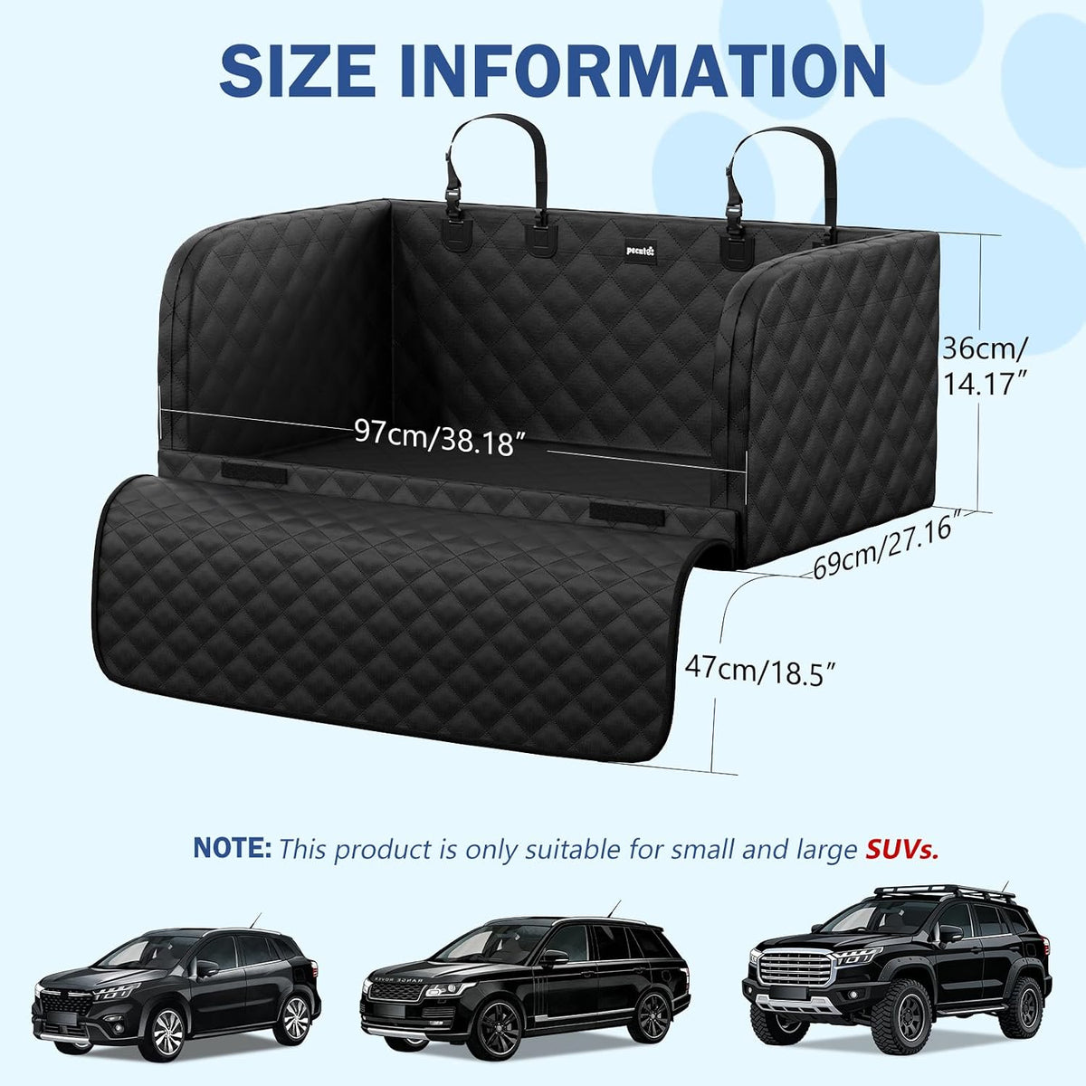Pecute SUV Cargo Liner for Dogs, Water Resistan Pet Trunk Cover with Soft Cushion, Non-Slip Dog Back Seat Mat for SUVs Sedans with Bumper Flap Protector, Padded, Black