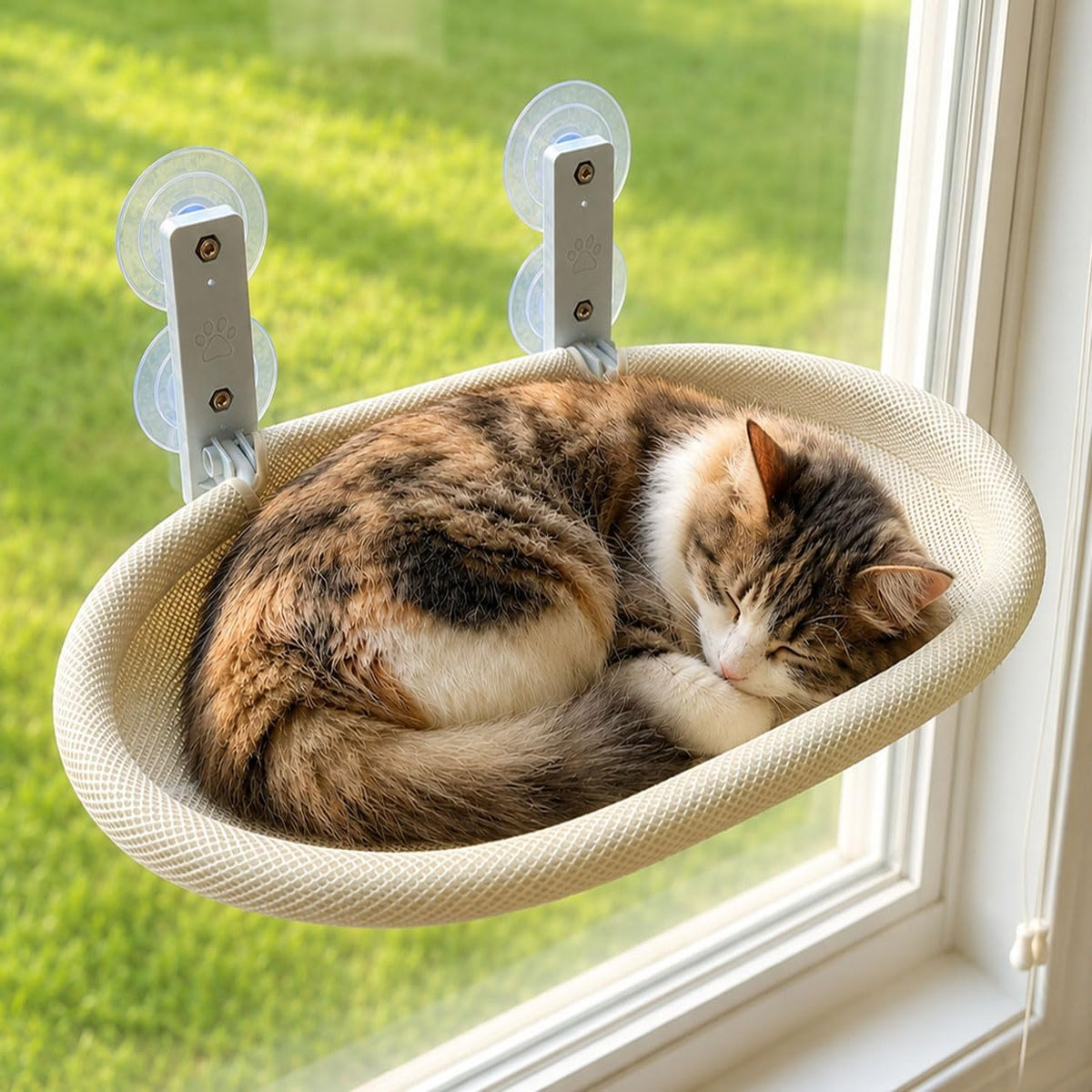 Foldable Cat Window Perch with Suction Cups & Grey Breathable Mesh Cover