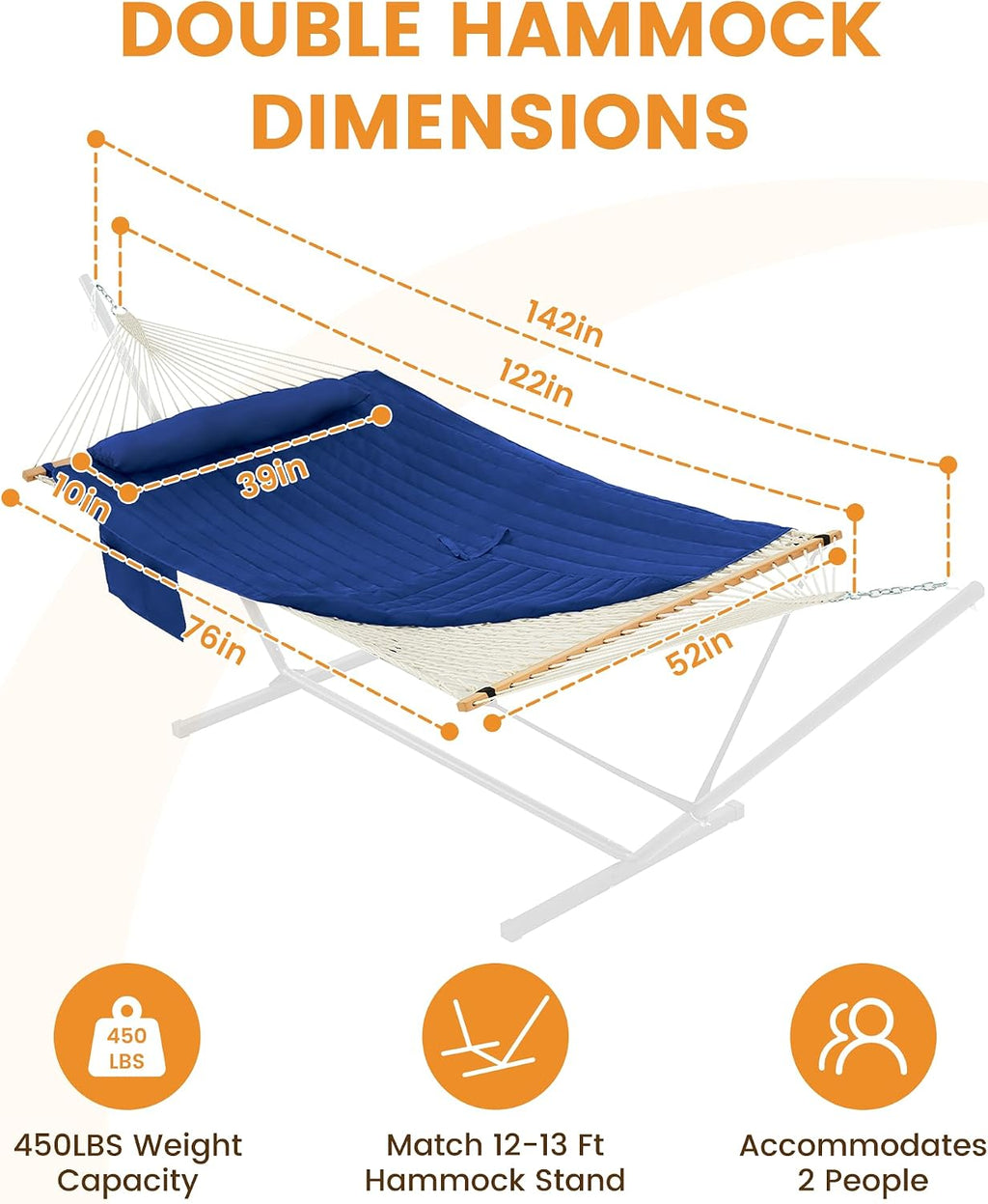Lazy Daze Double Handwoven Rope Hammock with Pad and Pillow Set for Outdoor